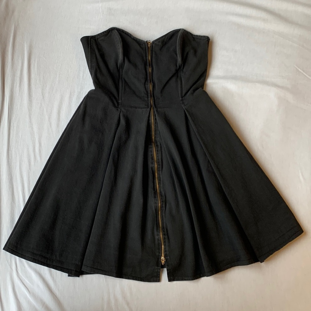 MJ Carroll black denim strapless A line dress